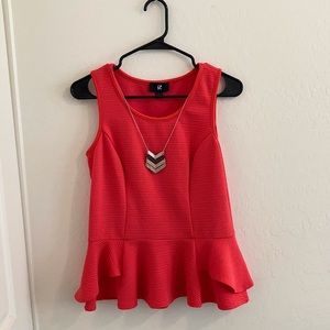 Coral Peplum Top with Detachable Accent Necklace